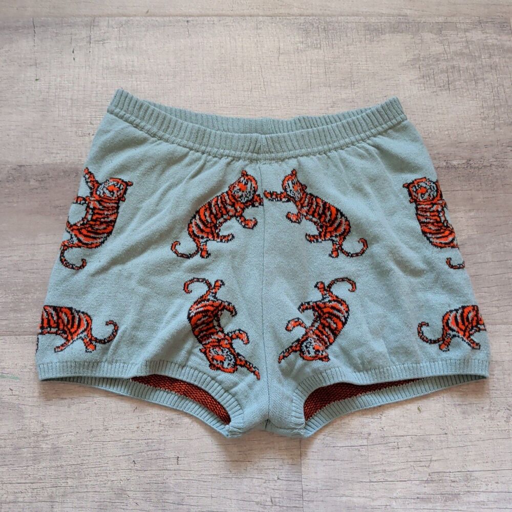Women's Nasty Gal Pull On Tiger Shorts Orange Green Medium M